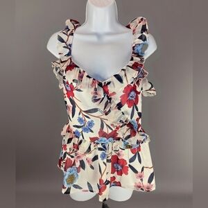 French Connection Womens Cami Top Sz 4 Aden Lurex Frill Ruffle Adj Straps Floral